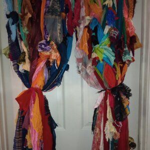 Custom length boho rag wall hanging /curtain